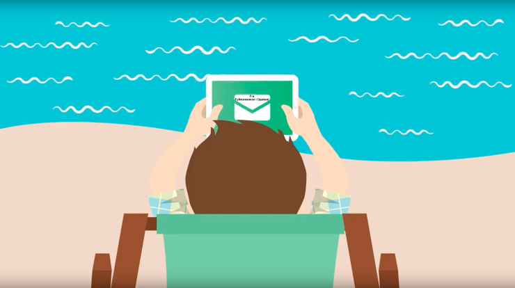 Illustrasjon av person som ser på post på en skjerm.