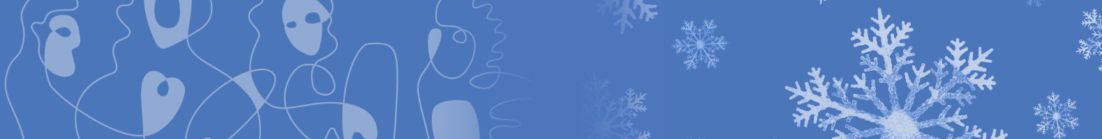 Blå bakgrunn med illustrasjon av mennesker og snøkrystaller